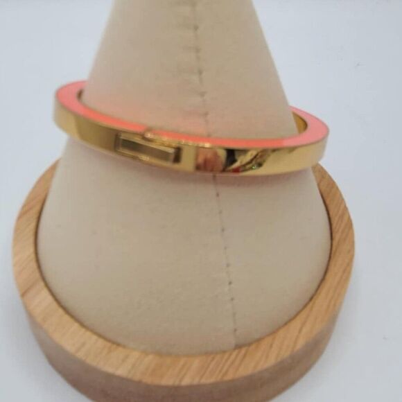 J Crew Gold Tone Orange Enamel Hinged Bangle Bracelet - Picture 2 of 10